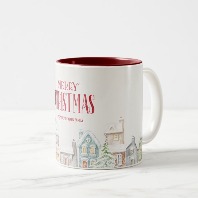 Cozy Christmas Winter Homes Two-Tone Coffee Mug (Front Right)