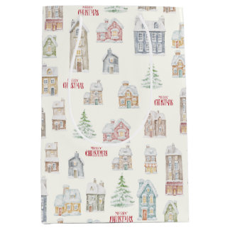 Cozy Christmas Winter Homes Wrapping Paper Medium Gift Bag