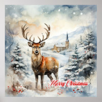 Cozy Christmas winter scene with reindeer