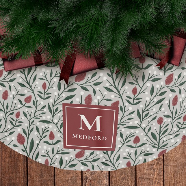 Cozy Classic Floral Christmas Pattern Monogram Brushed Polyester Tree Skirt (Creator Uploaded)