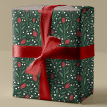 Cozy Classic Floral Christmas Pattern Wrapping Paper<br><div class="desc">This beautiful Christmas wrapping paper features a hand drawn floral and greenery pattern in classic colours of red,  green,  and ivory over a custom colour background (shown in dark green). Looks great paired with ribbon,  twine,  or string for whatever look you're going for!</div>