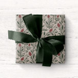 Cozy Classic Floral Christmas Pattern Wrapping Paper<br><div class="desc">This beautiful Christmas wrapping paper features a hand drawn floral and greenery pattern in classic colours of deep green,  burgundy red,  and ivory over a custom colour background (shown in warm sand beige). Looks great paired with ribbon,  twine,  or string for whatever look you're going for!</div>
