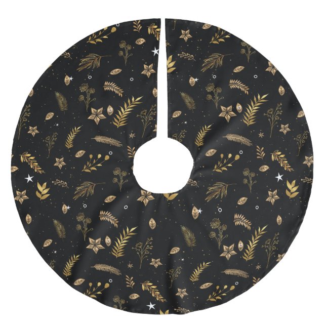 Cozy Classic Gold Arch Christmas Pattern Black Brushed Polyester Tree Skirt (Front)