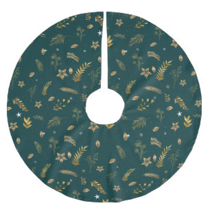 Cozy Classic Gold Arch Christmas Pattern Green Brushed Polyester Tree Skirt