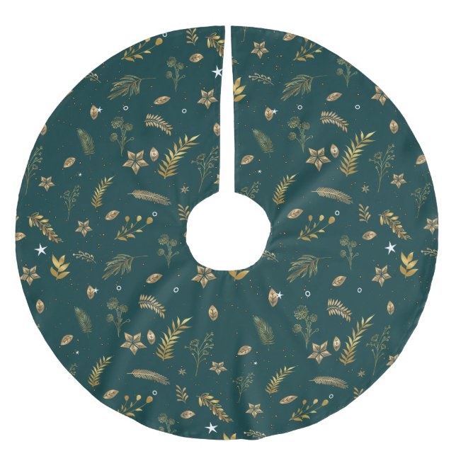 Cozy Classic Gold Arch Christmas Pattern Green Brushed Polyester Tree Skirt (Front)