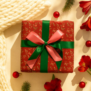 Cozy Classic Red & Green Floral Christmas Pattern Wrapping Paper