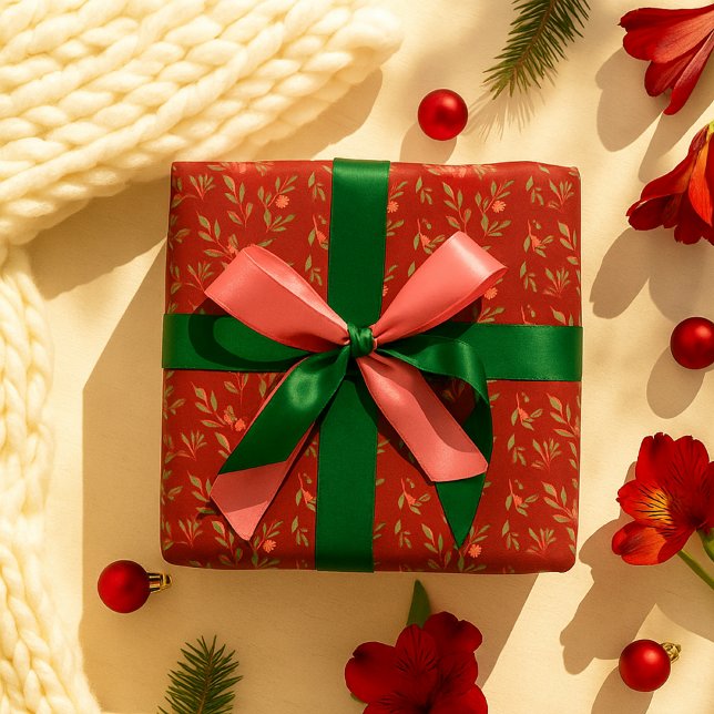 Cozy Classic Red & Green Floral Christmas Pattern Wrapping Paper (Creator Uploaded)