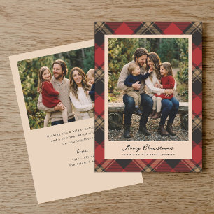 Cozy Classic Red Plaid Christmas 2 Photo Holiday Card