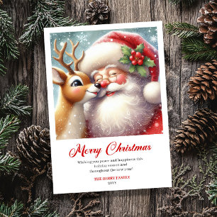 Cozy Classic Santa And Rudolph Holiday Greeting Card
