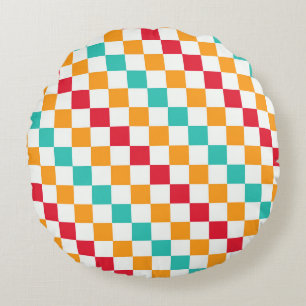 Cozy classroom diagonal checkerboard pattern round pillow