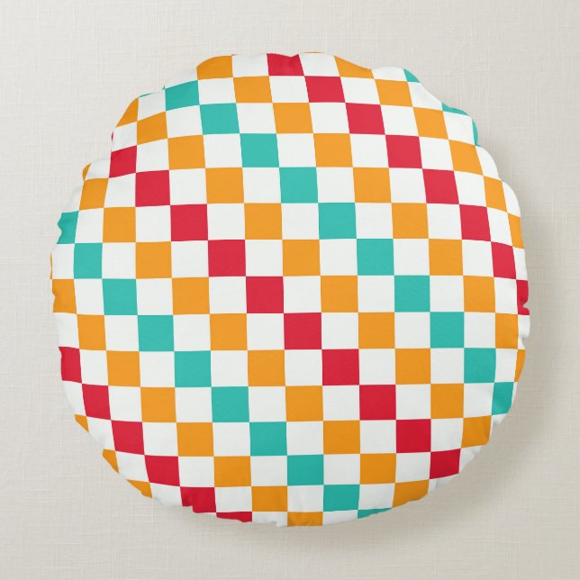 Cozy classroom diagonal checkerboard pattern round pillow (Front)