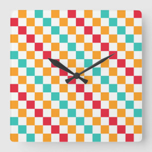 Cozy classroom diagonal checkerboard pattern square wall clock