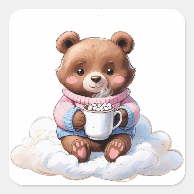Cozy Cloud Bear Square Sticker (Front)