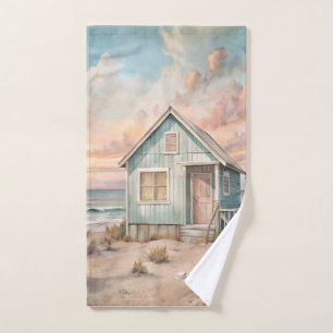 Cozy Coastal Cottage Beach House Watercolor Bath Towel Set