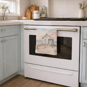 Cozy Coastal Cottage Beach House Watercolor  Kitchen Towel