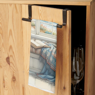 Cozy Coastal Window Seat Cottagecore Kitchen Towel