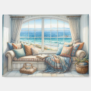 Cozy Coastal Window Seat Cottagecore Magnet