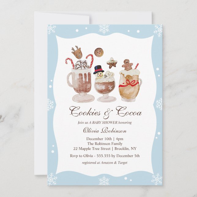 Cozy Cocoa and Cookies Winter baby shower Invitation (Front)