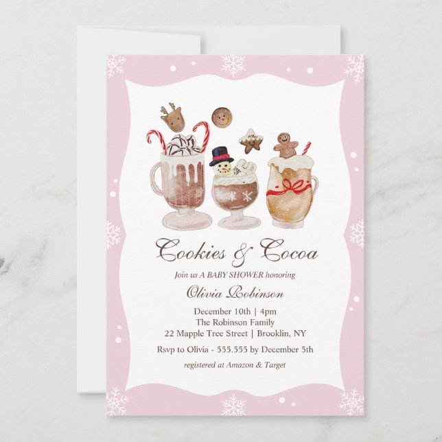 Cozy Cocoa and Cookies Winter baby shower Invitation (Front)