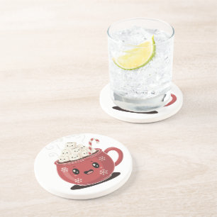 Cozy Cocoa Cute Kawaii Hot Chocolate Christmas Coaster