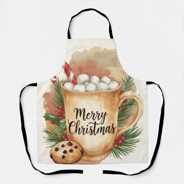 Cozy cocoa merry Christmas cookie holly festive Apron (Front)