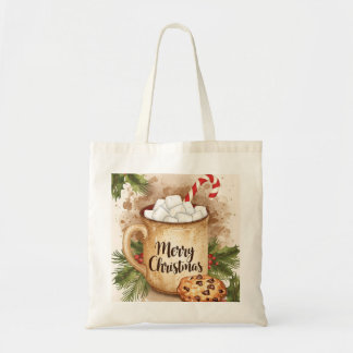 Cozy cocoa merry Christmas holly cookie festive Tote Bag