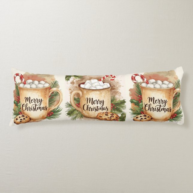 Cozy cocoa merry Christmas holly cookie warm  Body Pillow (Front)