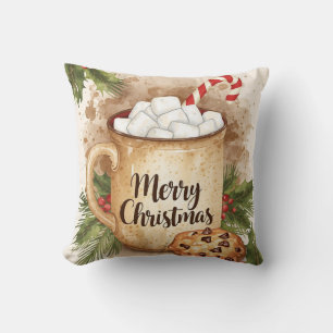 Cozy cocoa merry christmas holly cookie warm throw pillow
