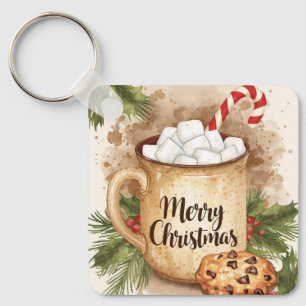 Cozy cocoa merry Christmas holly cute festive Keychain