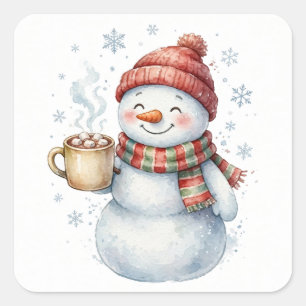 Cozy Cocoa Snowman Christmas Sticker