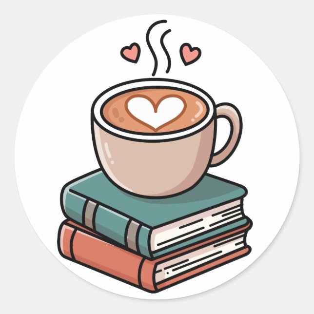 Cozy Coffee and Books Delight Classic Round Sticker (Front)