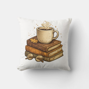 Cozy Coffee and Books Vintage Aesthetic Throw Pill Pillow