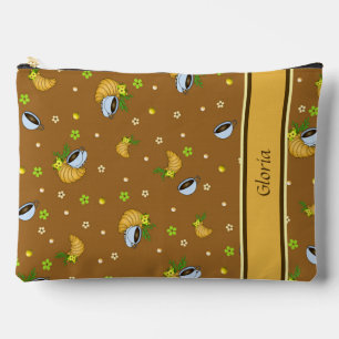 Cozy Coffee & Croissant Floral Pattern Accessory Pouch