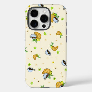 Cozy Coffee & Croissant Floral Pattern iPhone 16 Pro Case