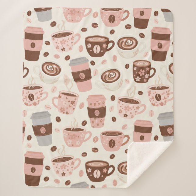 Cozy Coffee Cup Pattern (10) Sherpa Blanket (Front)