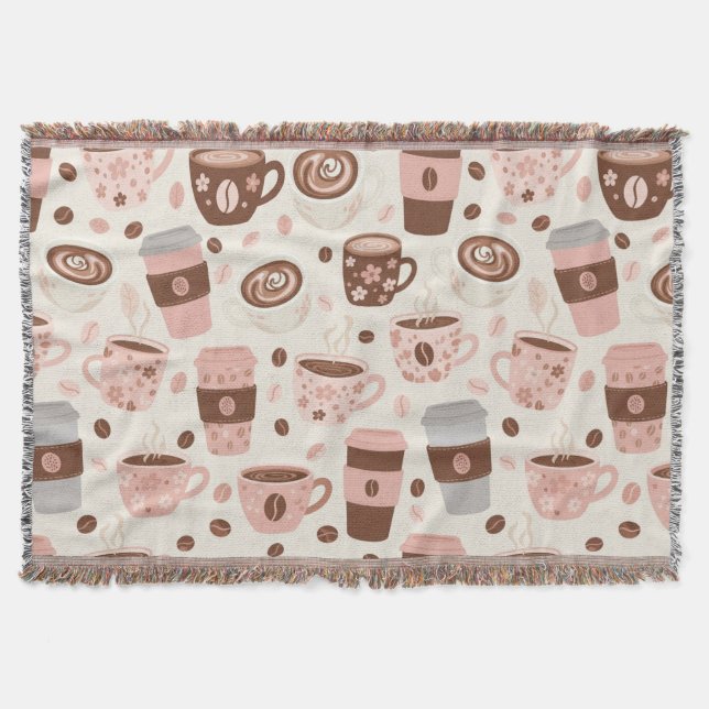 Cozy Coffee Cup Pattern (10) Throw Blanket (Front)