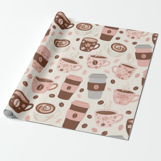 Cozy Coffee Cup Pattern (10) Wrapping Paper (Unrolled)