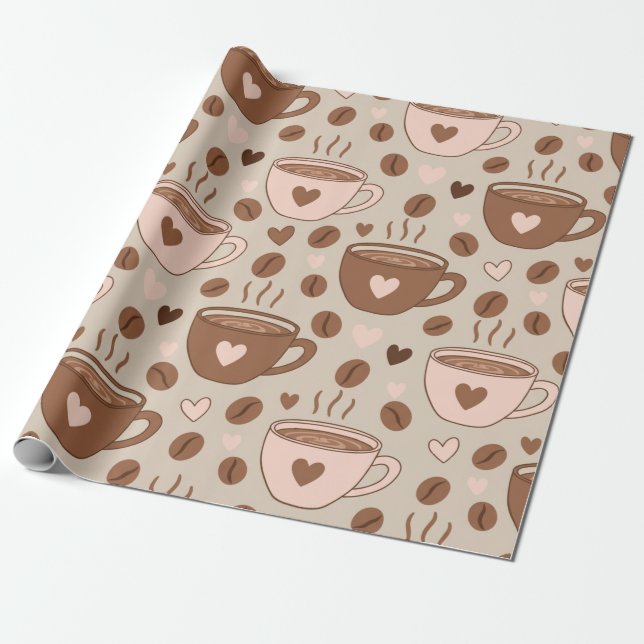 Cozy Coffee Cup Pattern (11) Wrapping Paper (Unrolled)
