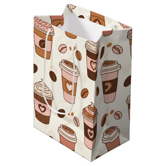 Cozy Coffee Cup Pattern (12) Medium Gift Bag (Front Angled)