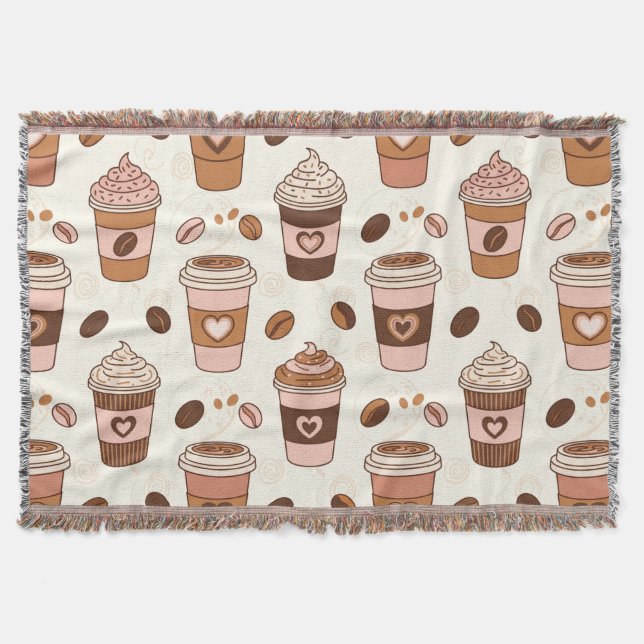 Cozy Coffee Cup Pattern (12) Throw Blanket (Front)