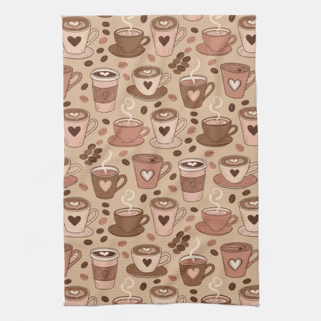 Cozy Coffee Cup Pattern (1) Kitchen Towel (Vertical)