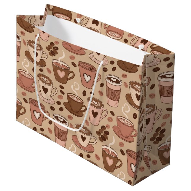 Cozy Coffee Cup Pattern (1) Large Gift Bag (Front Angled)