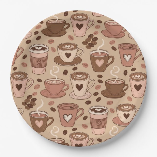 Cozy Coffee Cup Pattern (1) Paper Plate (Front)