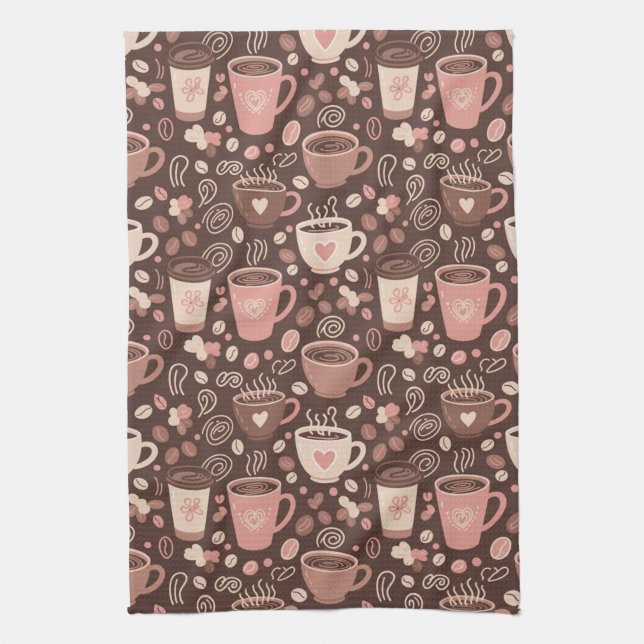 Cozy Coffee Cup Pattern (2) Kitchen Towel (Vertical)