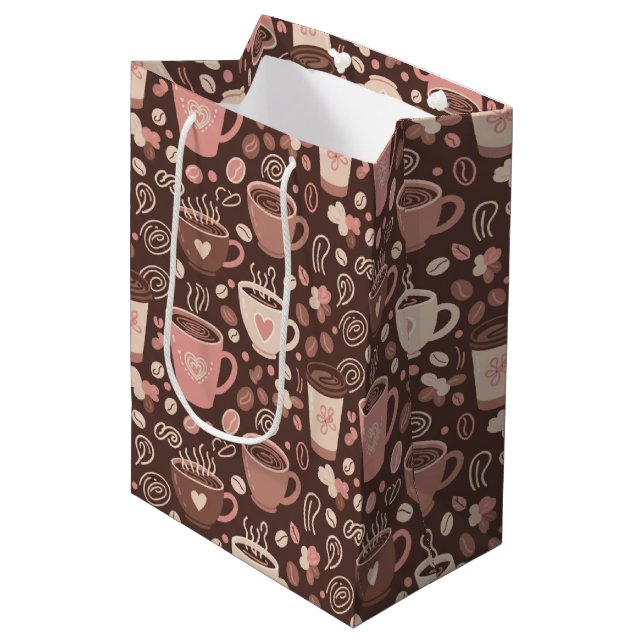 Cozy Coffee Cup Pattern (2) Medium Gift Bag (Front Angled)