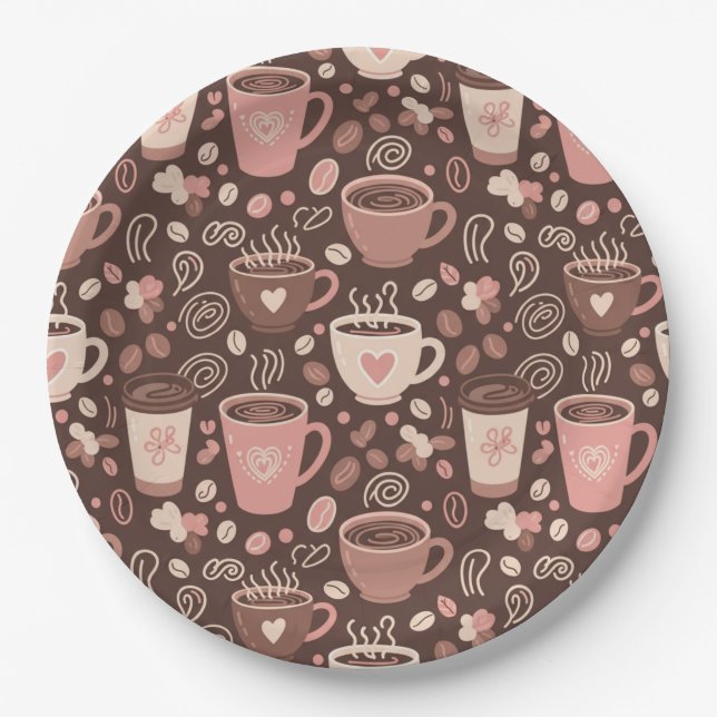 Cozy Coffee Cup Pattern (2) Paper Plate (Front)