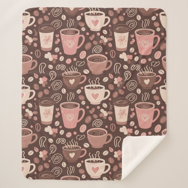 Cozy Coffee Cup Pattern (2) Sherpa Blanket (Front)