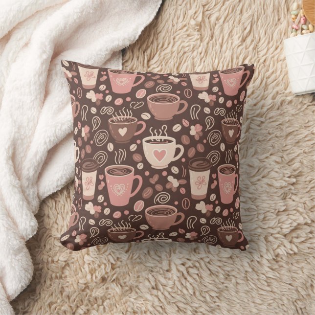 Cozy Coffee Cup Pattern (2) Throw Pillow (Blanket)