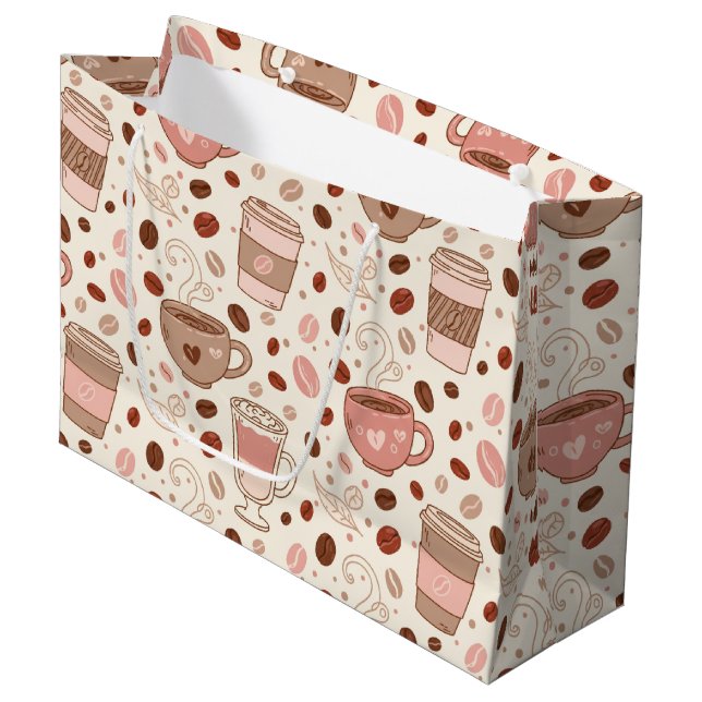 Cozy Coffee Cup Pattern (3) Large Gift Bag (Front Angled)