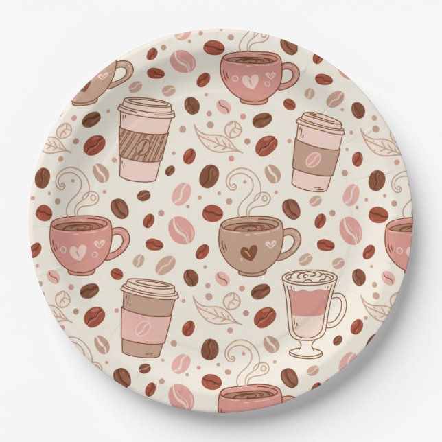 Cozy Coffee Cup Pattern (3) Paper Plate (Front)